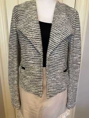LOFT Black and White Textured Open-Front Blazer